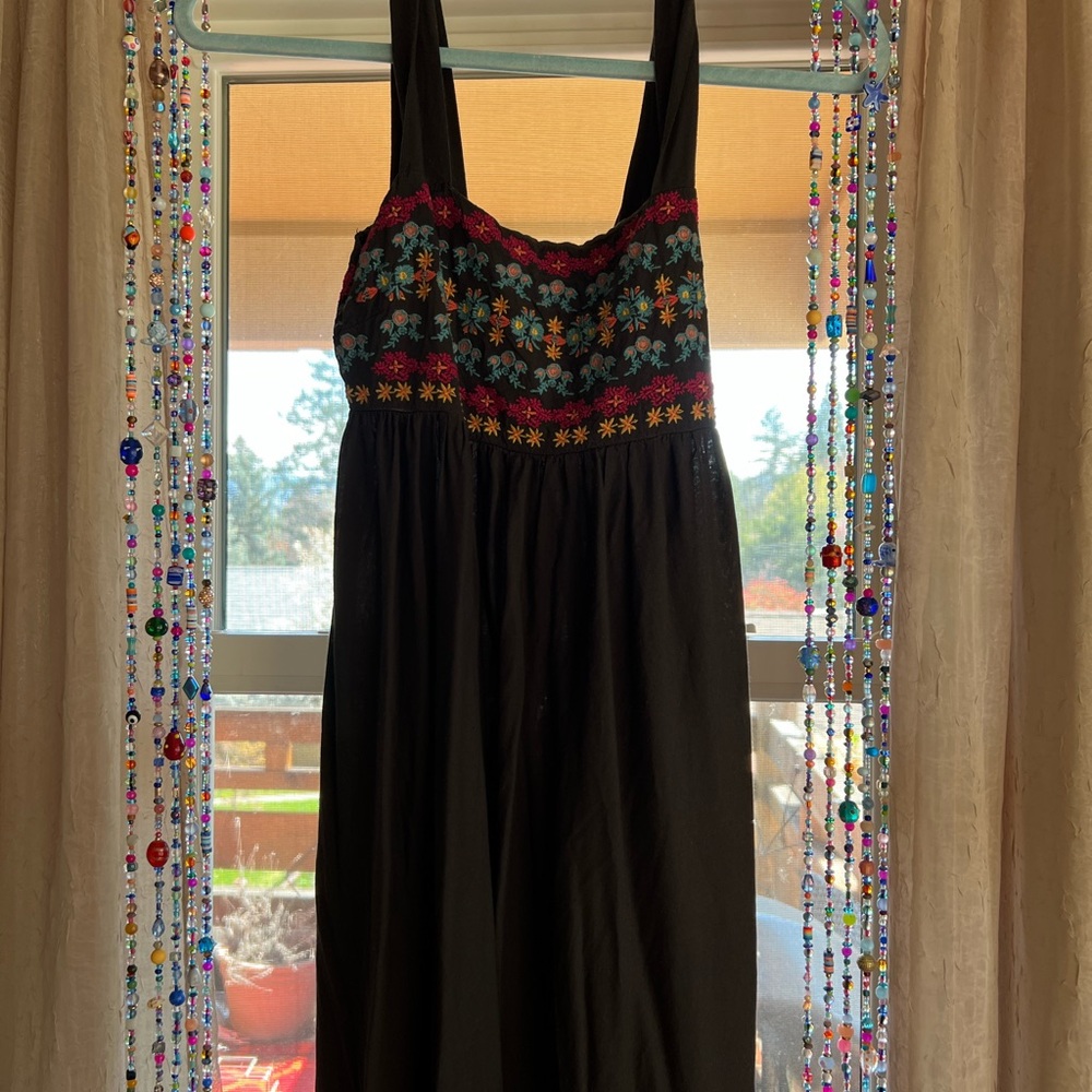 Floral Embroidered dark green/brown Sundress